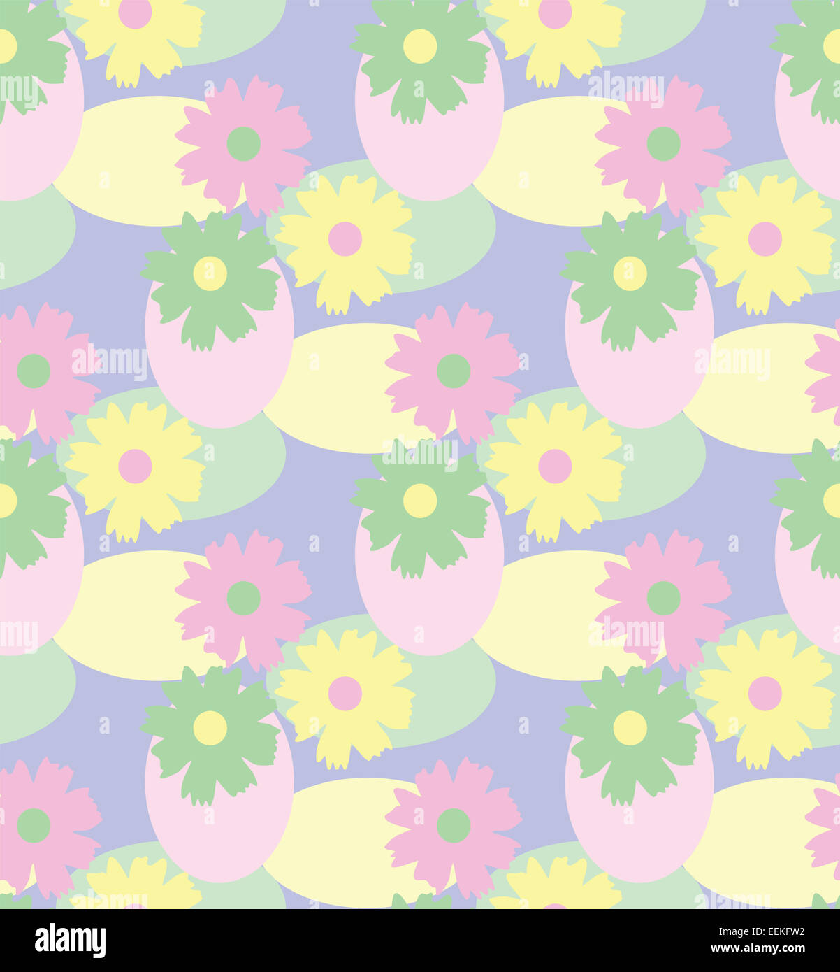 Frühlingsblumen und Eiern in Ostern Pastell-Farben, eine nahtlose Hintergrundmuster Stockfoto