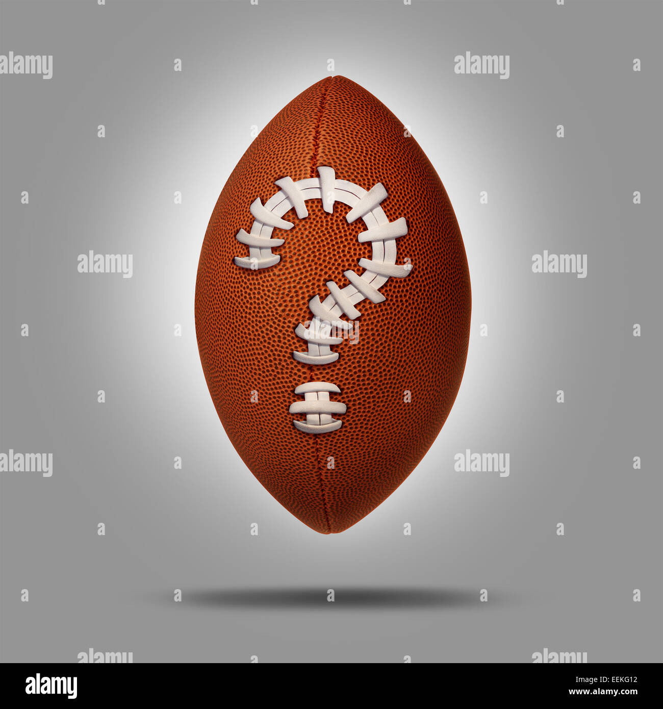 Sportwetten-Konzept als ein American Football mit einem Fragezeichen-Symbol als Metapher für den Sport passen Vorhersagen und Unsicherheit, das Endergebnis. Stockfoto