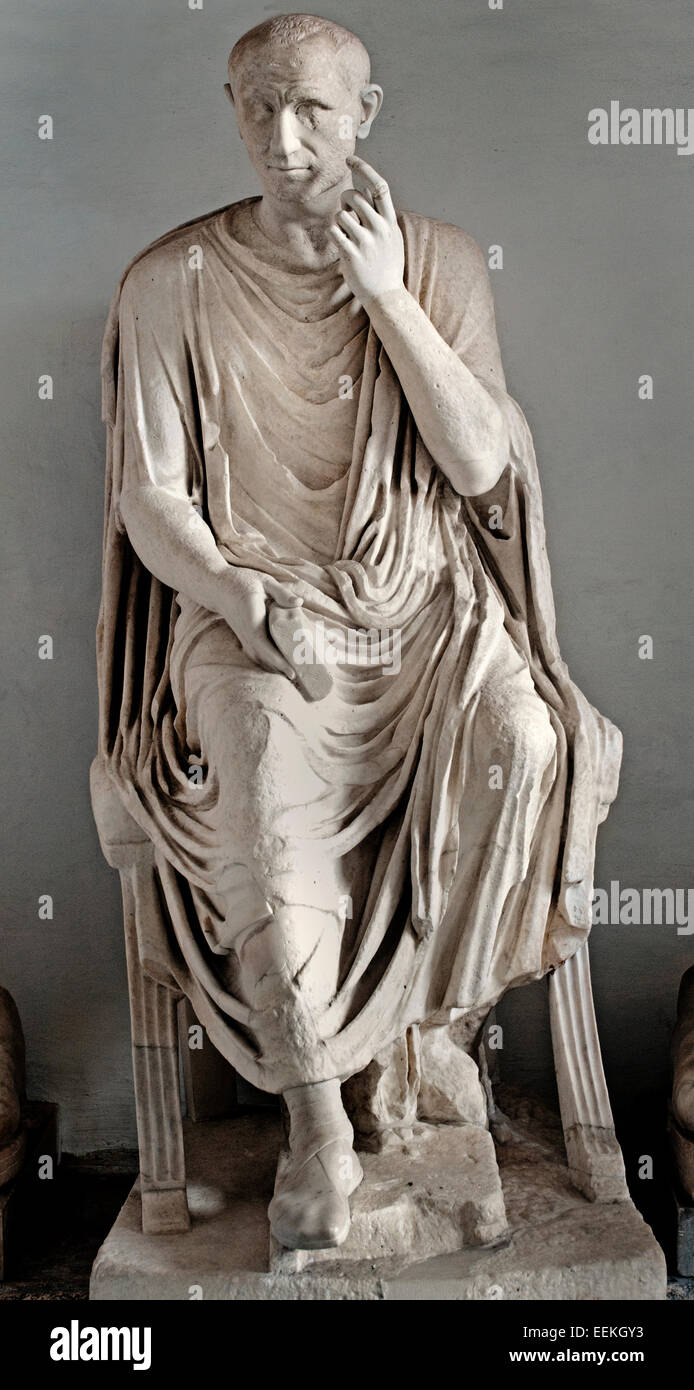 Männliche Statue sitzend dritten Jahrhundert n. Chr. Rom (gefunden Via Appia Weinberg Moroni) römische Capitoline Museum Italien Italienisch Stockfoto