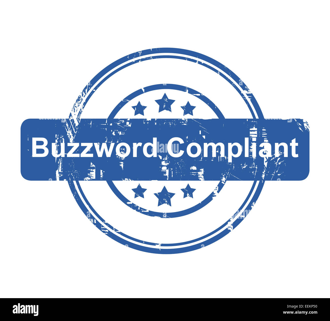 Buzzword Compliant Konzept Firmenstempel mit Sternen isoliert auf einem weißen Hintergrund. Stockfoto