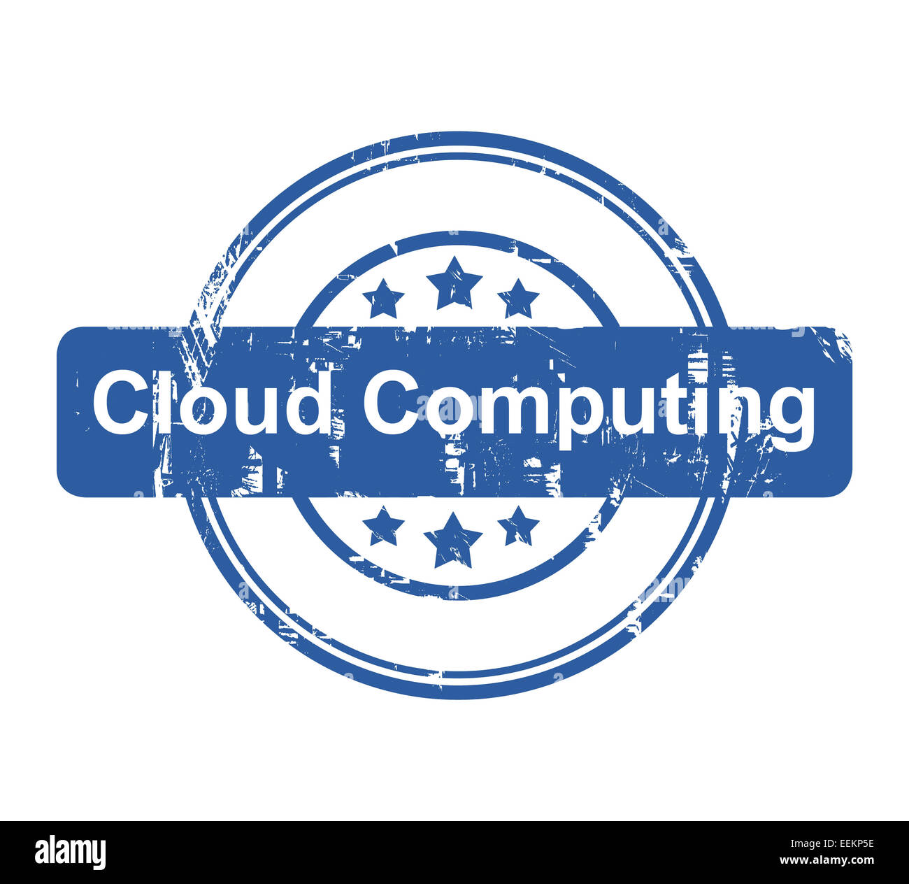 Cloud-Computing-Konzept Firmenstempel mit Sternen isoliert auf einem weißen Hintergrund. Stockfoto