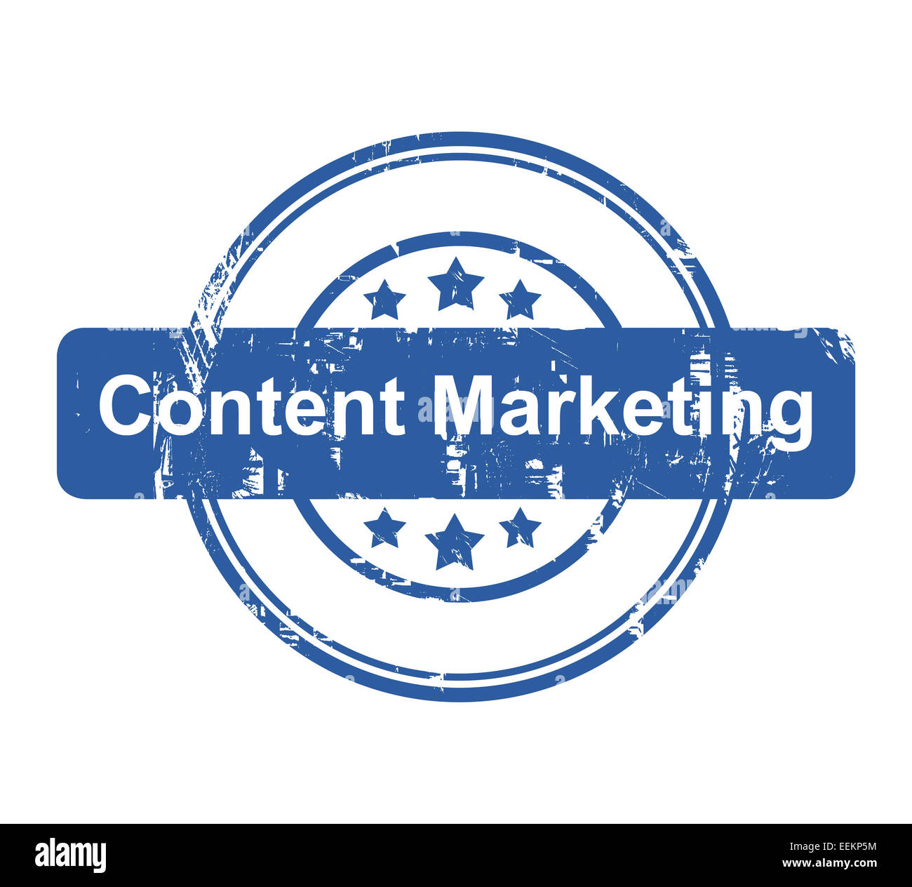 Content Marketing Konzept Firmenstempel mit Sternen isoliert auf einem weißen Hintergrund. Stockfoto