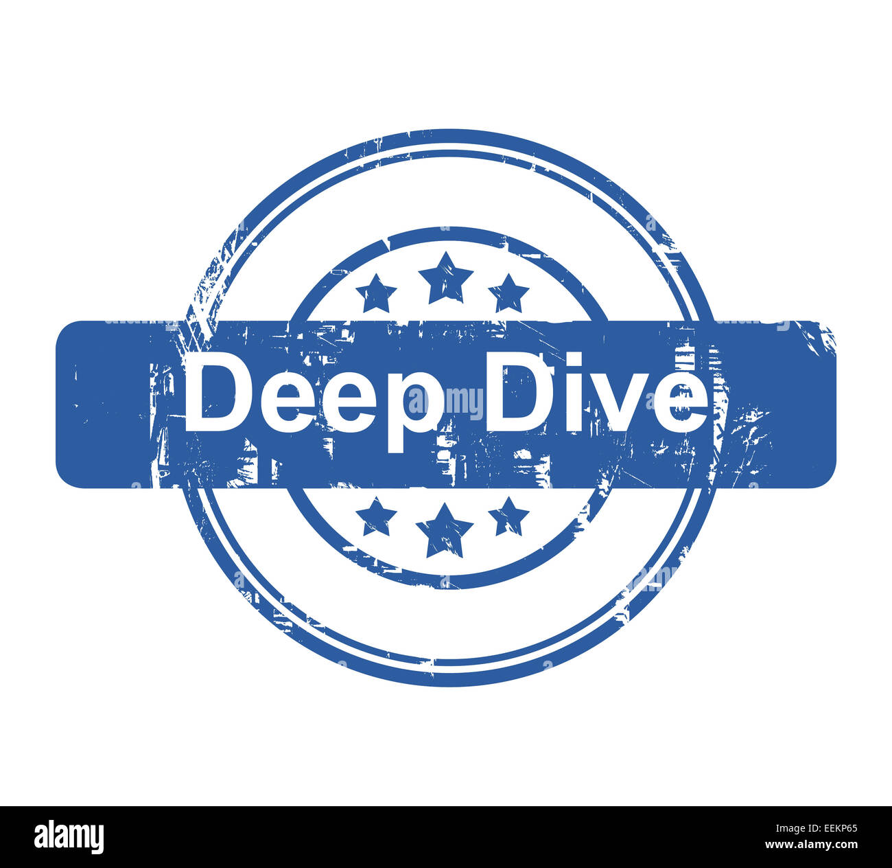 Deep Dive Konzept Firmenstempel mit Sternen isoliert auf einem weißen Hintergrund. Stockfoto