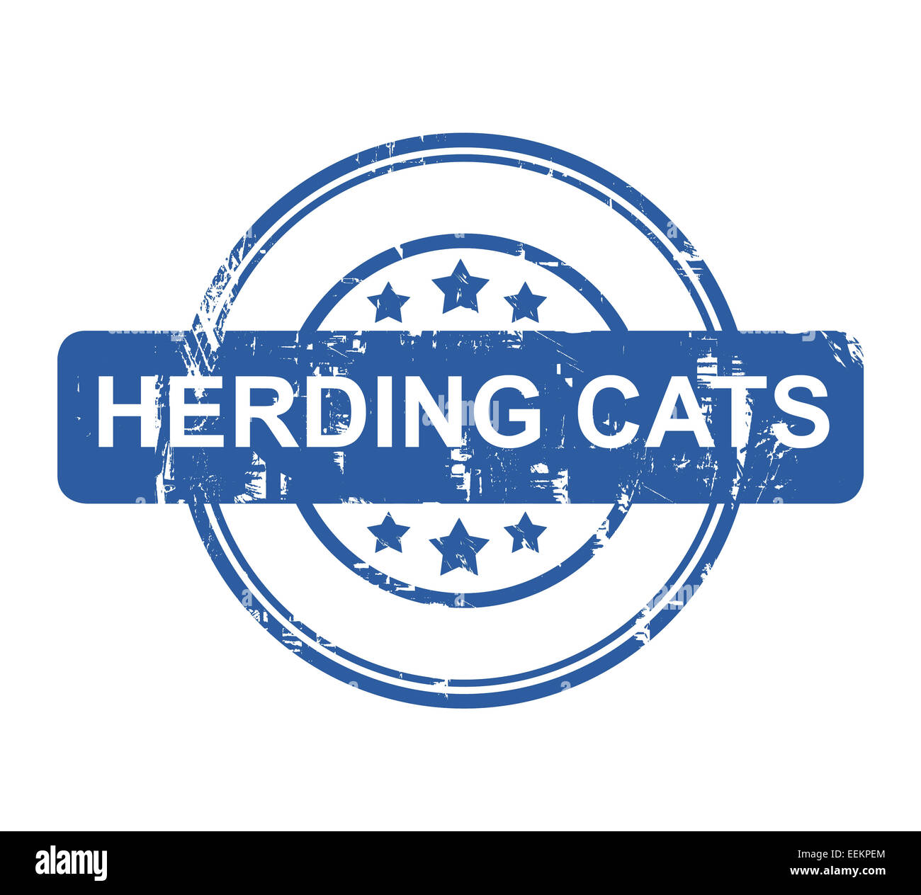 Herding Cats Konzept Firmenstempel mit Sternen isoliert auf einem weißen Hintergrund. Stockfoto