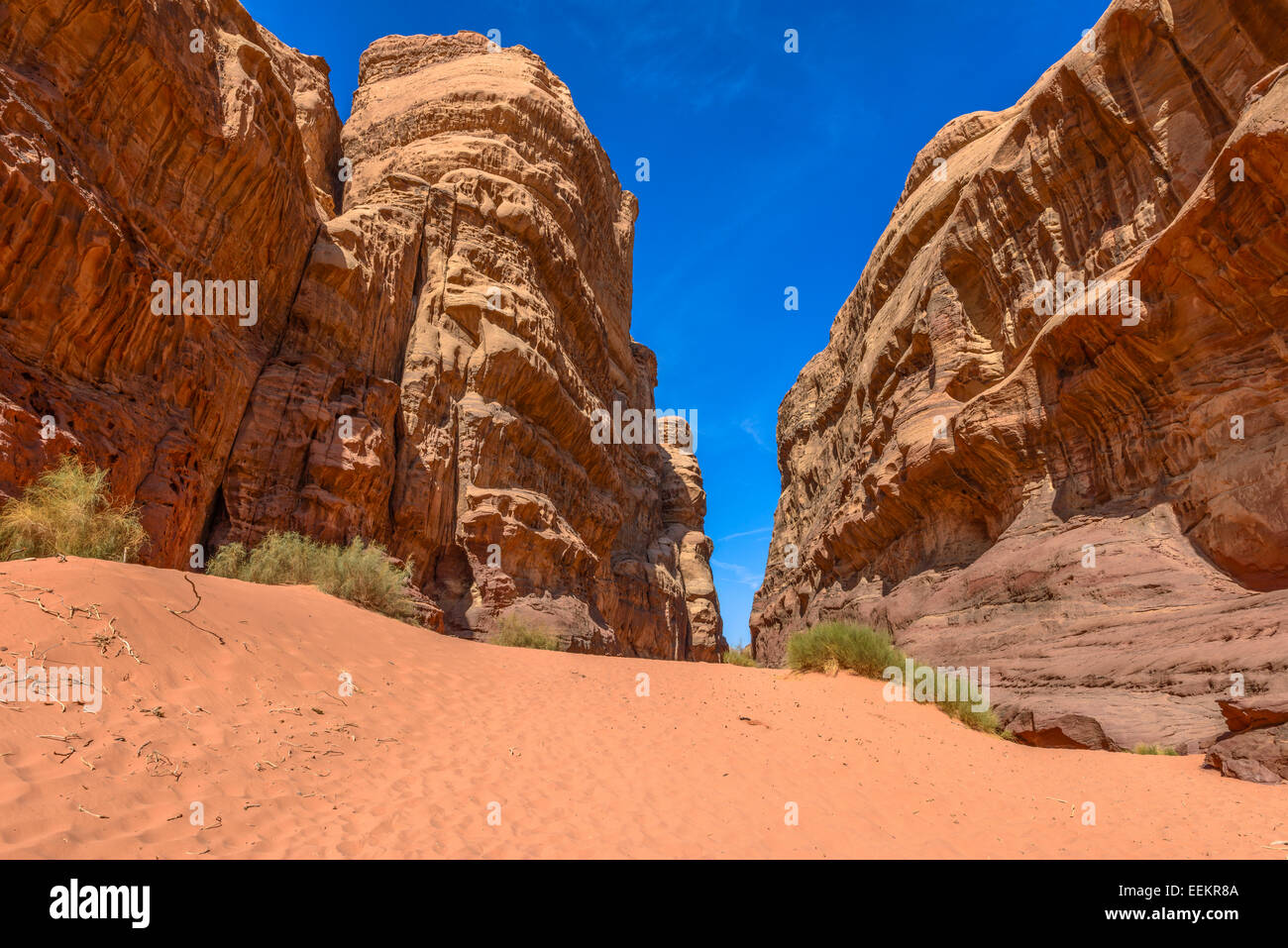 Felsformation in der Wüste Wadi Rum, Jordanien Stockfoto