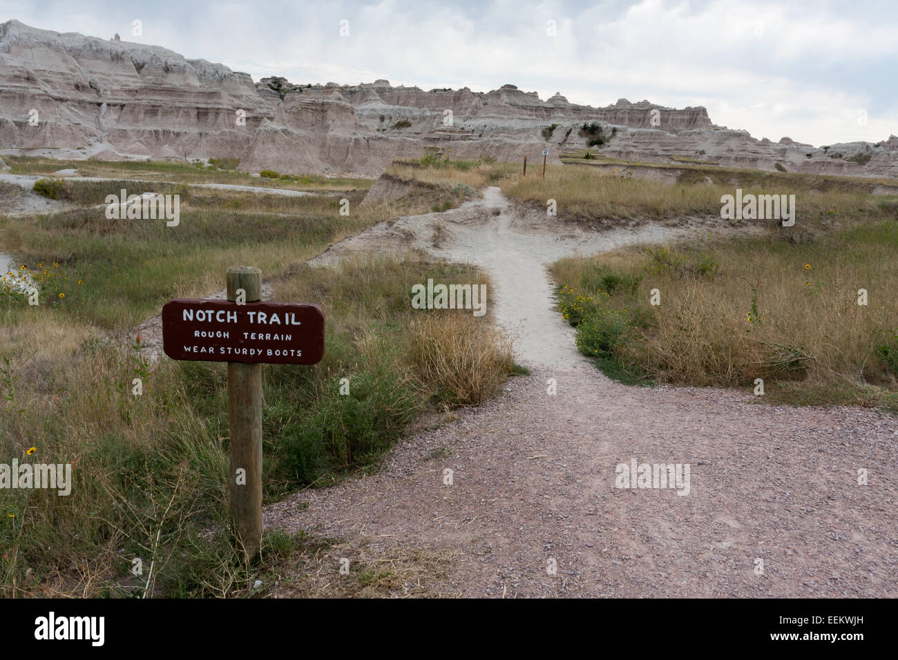 Notch Trail Schild am Badland Nationalpark, South Dakota, USA Stockfoto