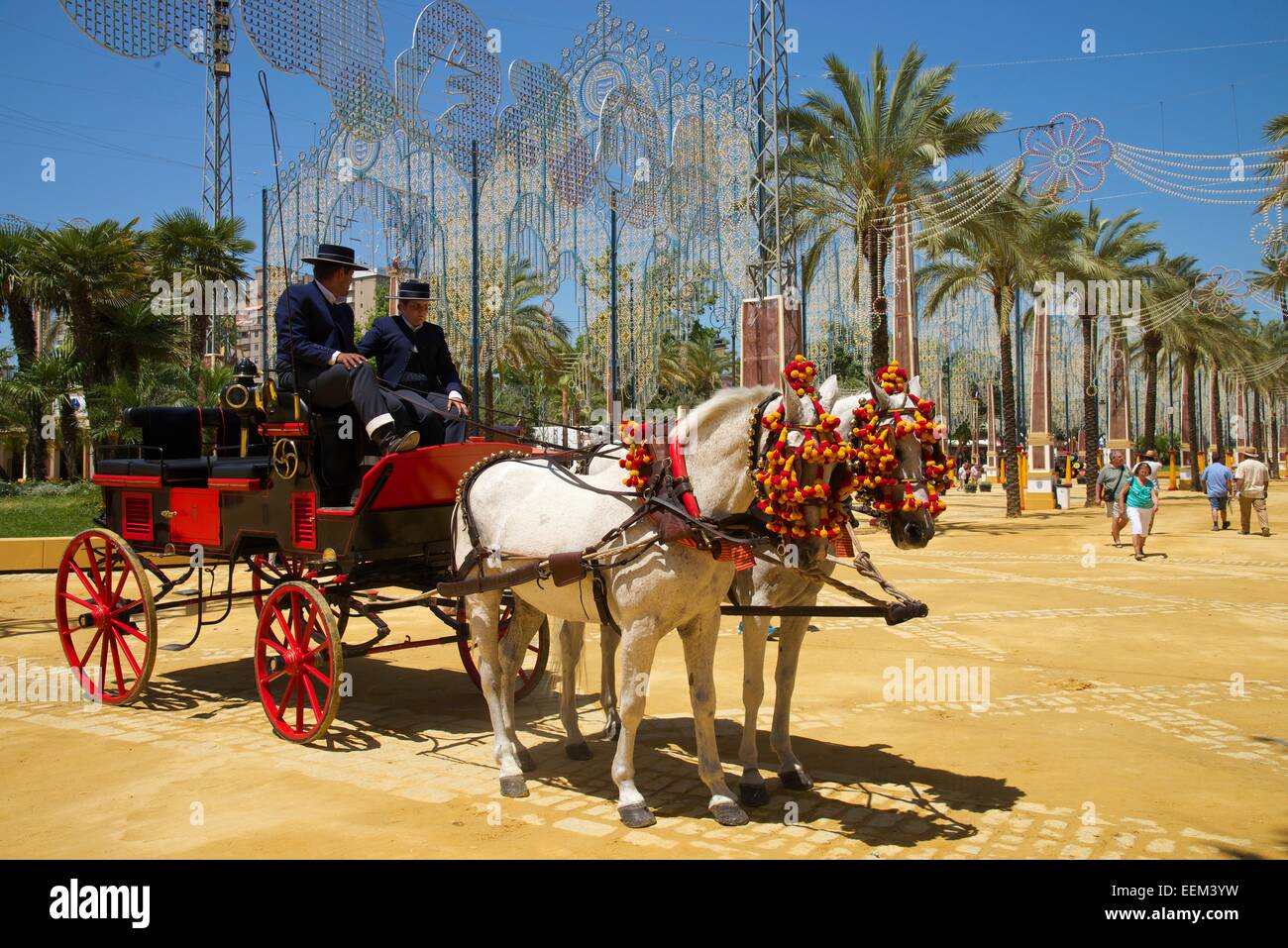 Coach bei der Feria del Caballo in Jerez De La Frontera, Andalusien, Spanien Stockfoto