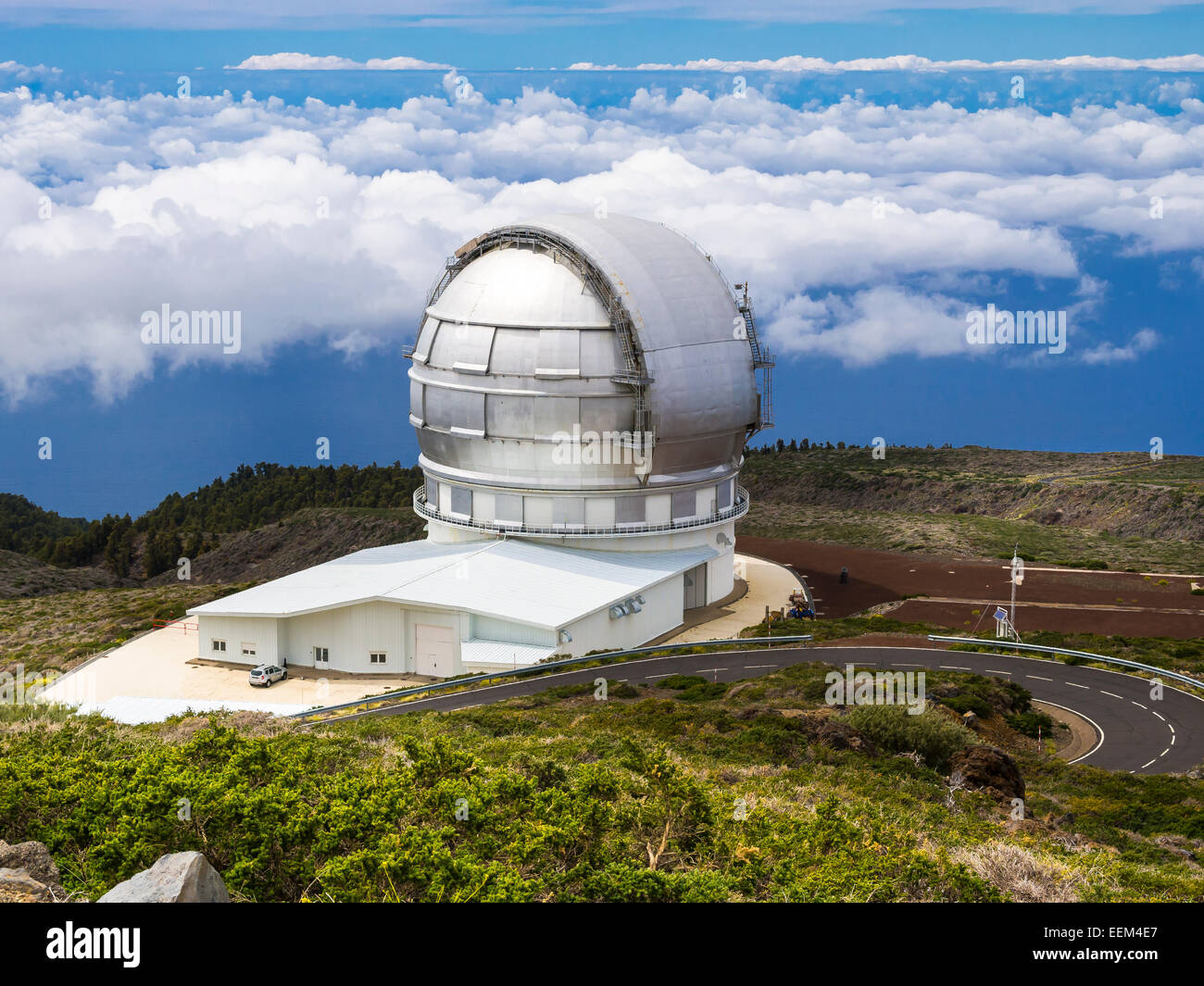 Gran Telescopio Canarias, Observatorium Roque de los Muchachos über den Wolken, Parque Nacional De La Caldera de Taburiente Stockfoto