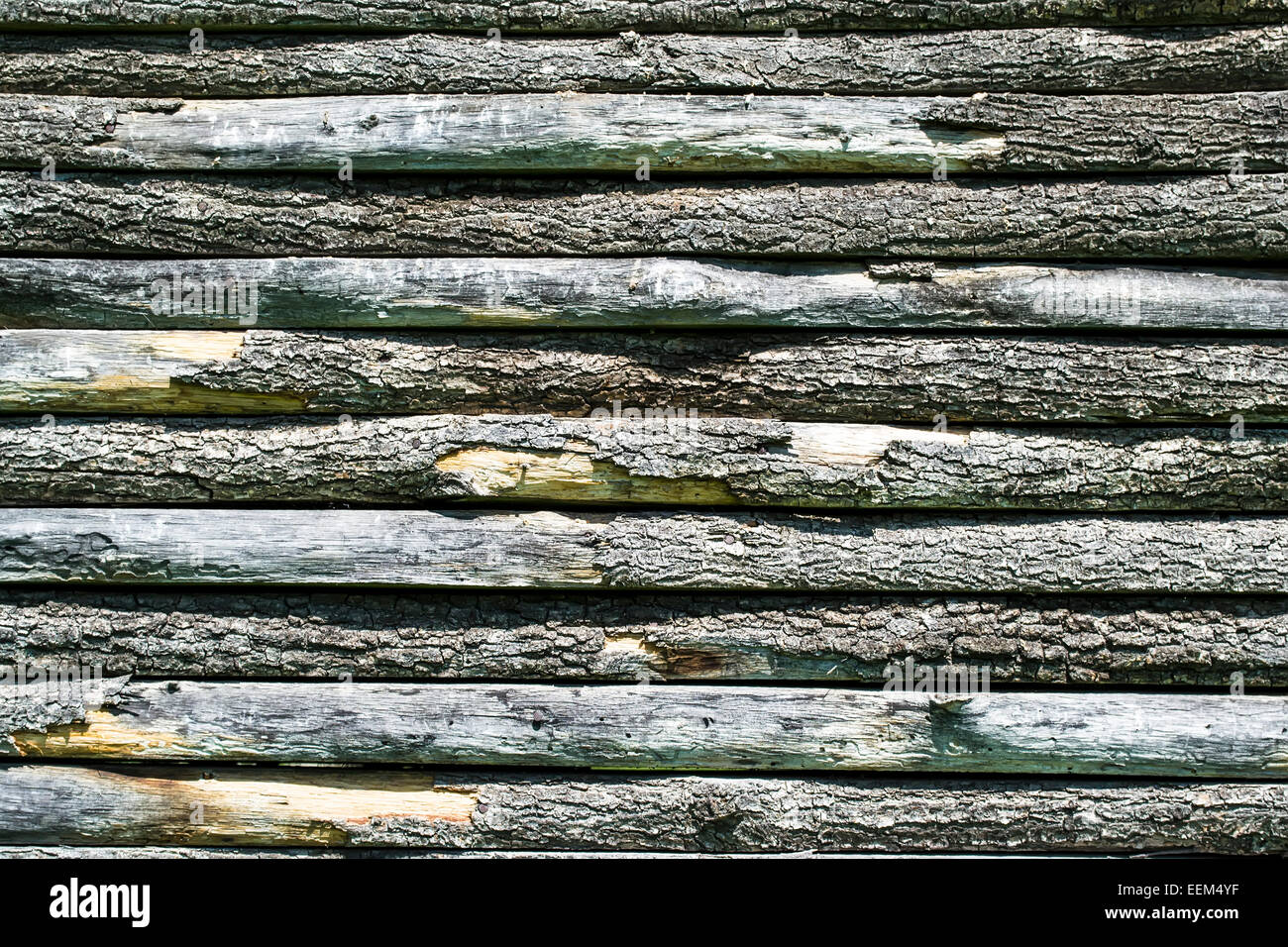 Holzlatten entsorgt horizontal bildet eine Wand, Hintergrund Stockfoto