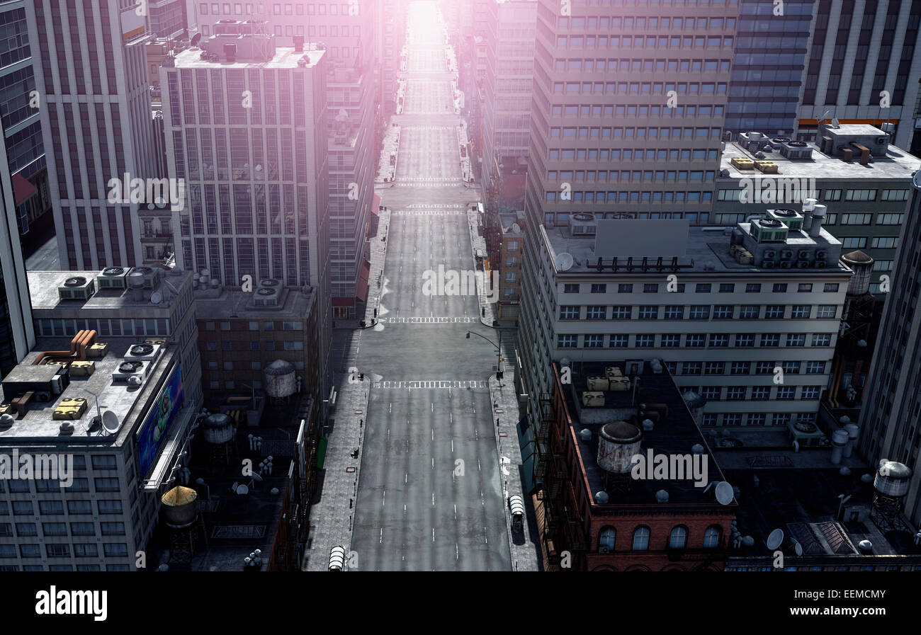 Erhöhte Ansicht der Straße und hohe Aufstieg Gebäude im Stadtbild Stockfoto