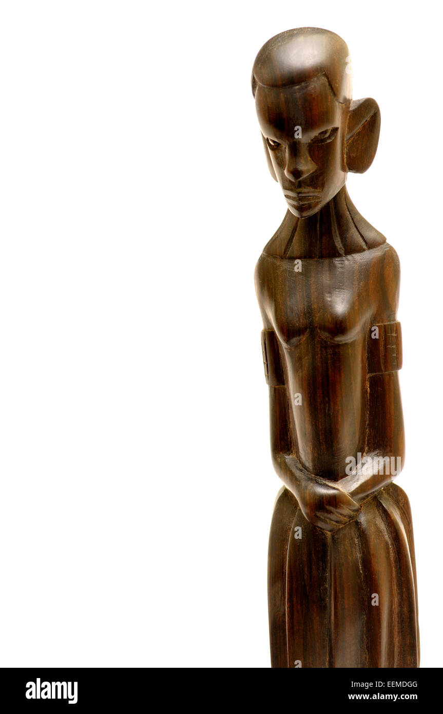 Afrikanische Frauenfigur aus Holz geschnitzt (Kenia: 1950er Jahre) Frau des Stammes Giriama Stockfoto