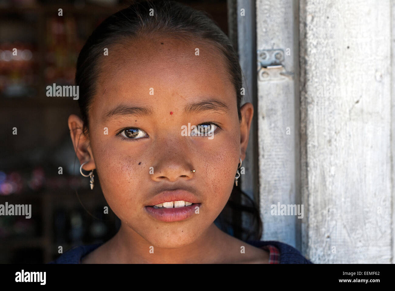 Nepalesische Mädchen, Portrait in Nargakot, Nepal Stockfoto