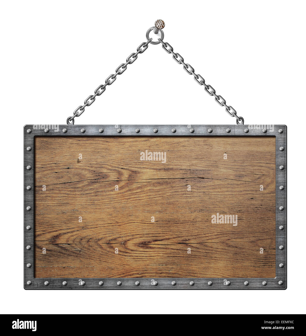 mittelalterliche Holzschild oder Schild mit Metallrahmen Stockfoto