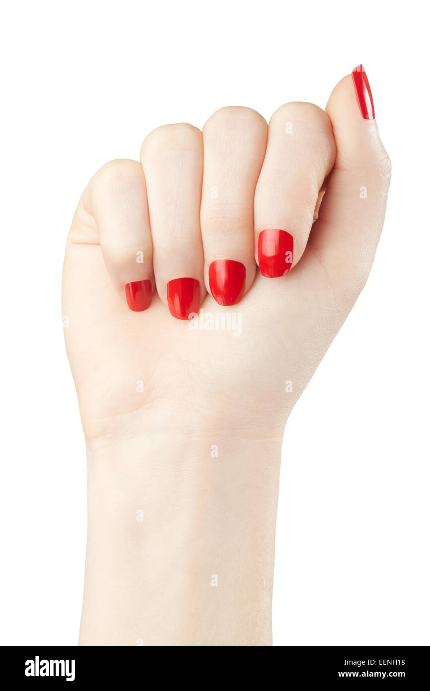 Auf der weiblichen Seite mit rotem Nagellack Maniküre Stockfoto