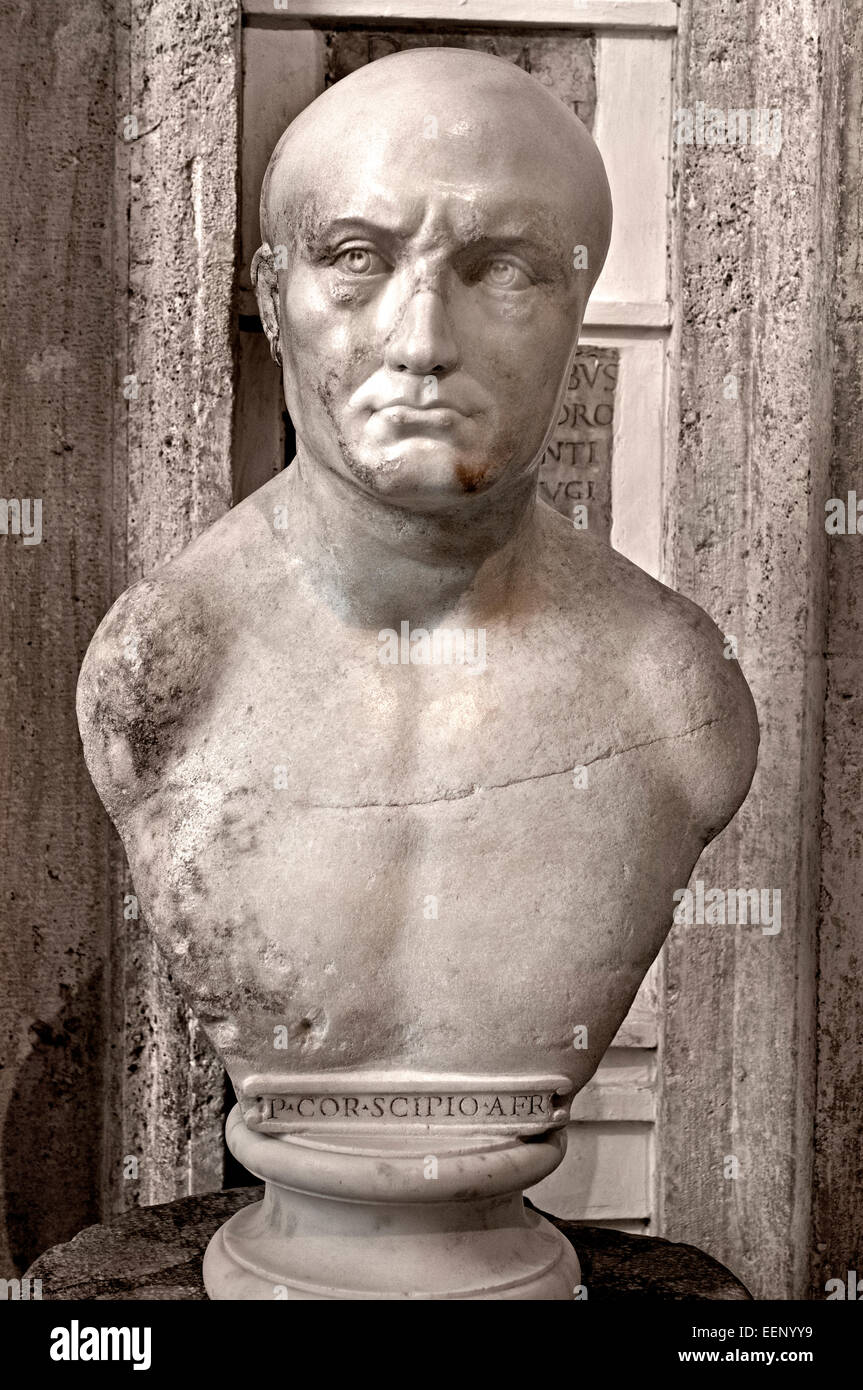 Publius Cornelius Scipio Africanus (236 – 183 v. Chr.), allgemeine im zweiten Punischen Krieg und Staatsmann der römischen Republik. Er war bekannt für den Sieg über Hannibal römischen Rom Capitoline Museum Italien Italienisch Stockfoto
