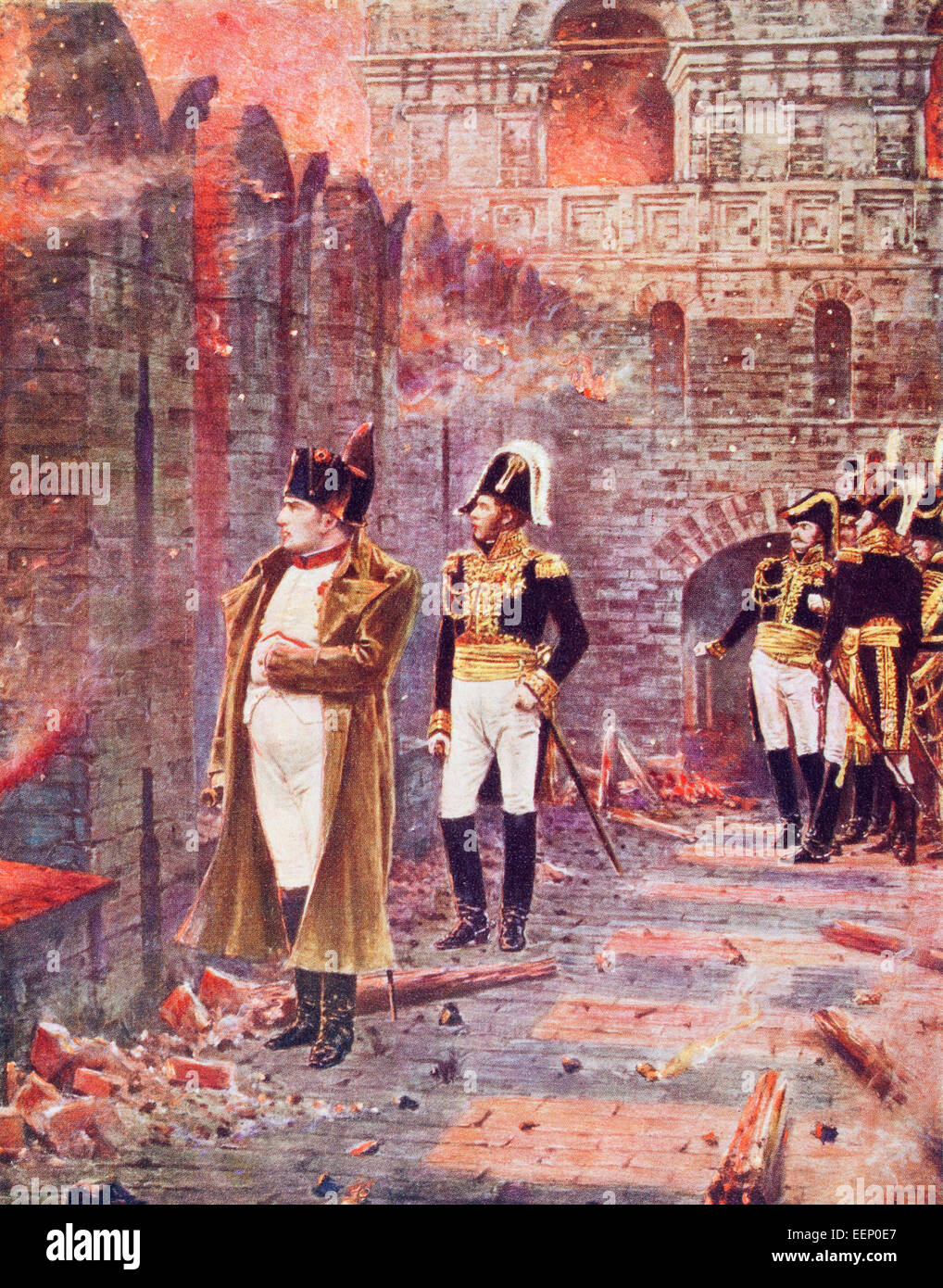 Beobachten das Feuer von Moskau, Russland im Jahre 1812 Napoleon.  Nach dem Gemälde von Vereschagin.  Napoléon Bonaparte, Napoleone di Buonaparte geboren; 1769-1821.   Französische militärische und politische Führer. Stockfoto