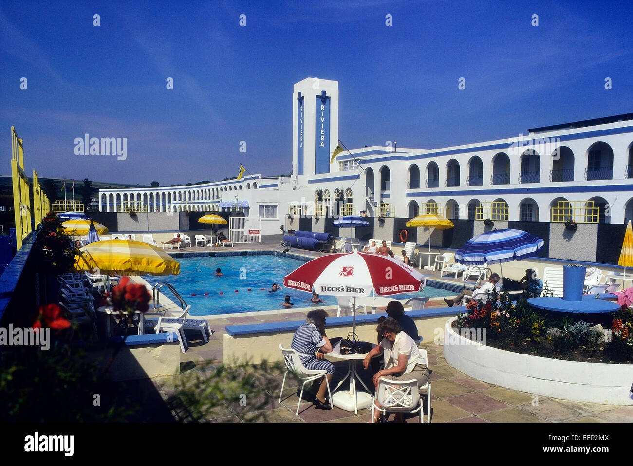 Pontins, Pontins Ferienlager. Riviera Chalet Hotel. Weymouth. VEREINIGTES KÖNIGREICH. Ca. 1987. Stockfoto