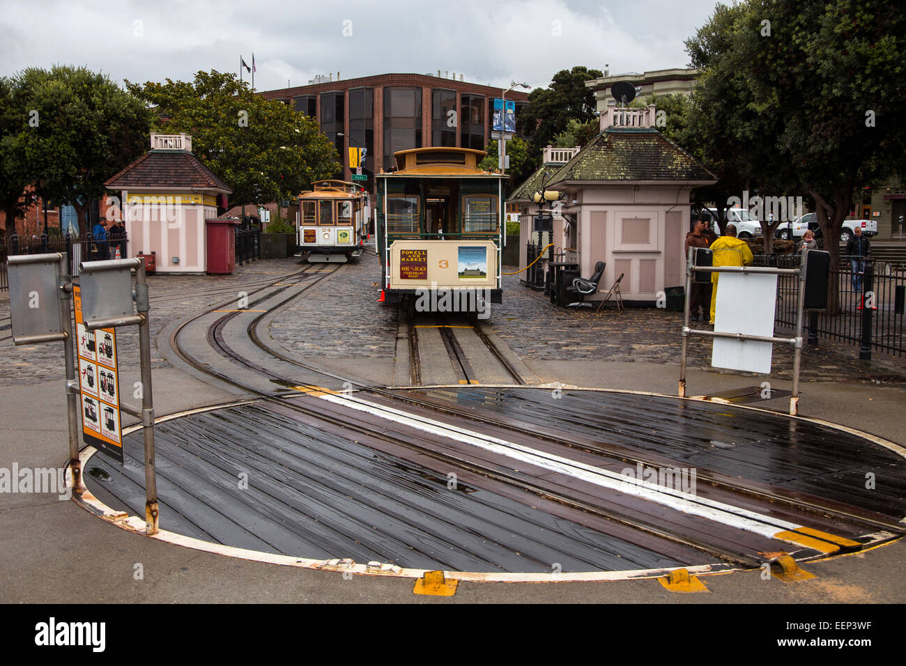 Ende der Cable Car Linie und Plattenspieler in San Francisco, Kalifornien Stockfoto