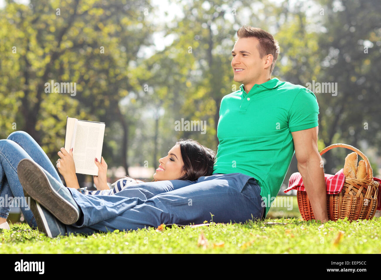 Paar mit einem Picknick an schönen sonnigen Tag im park Stockfoto