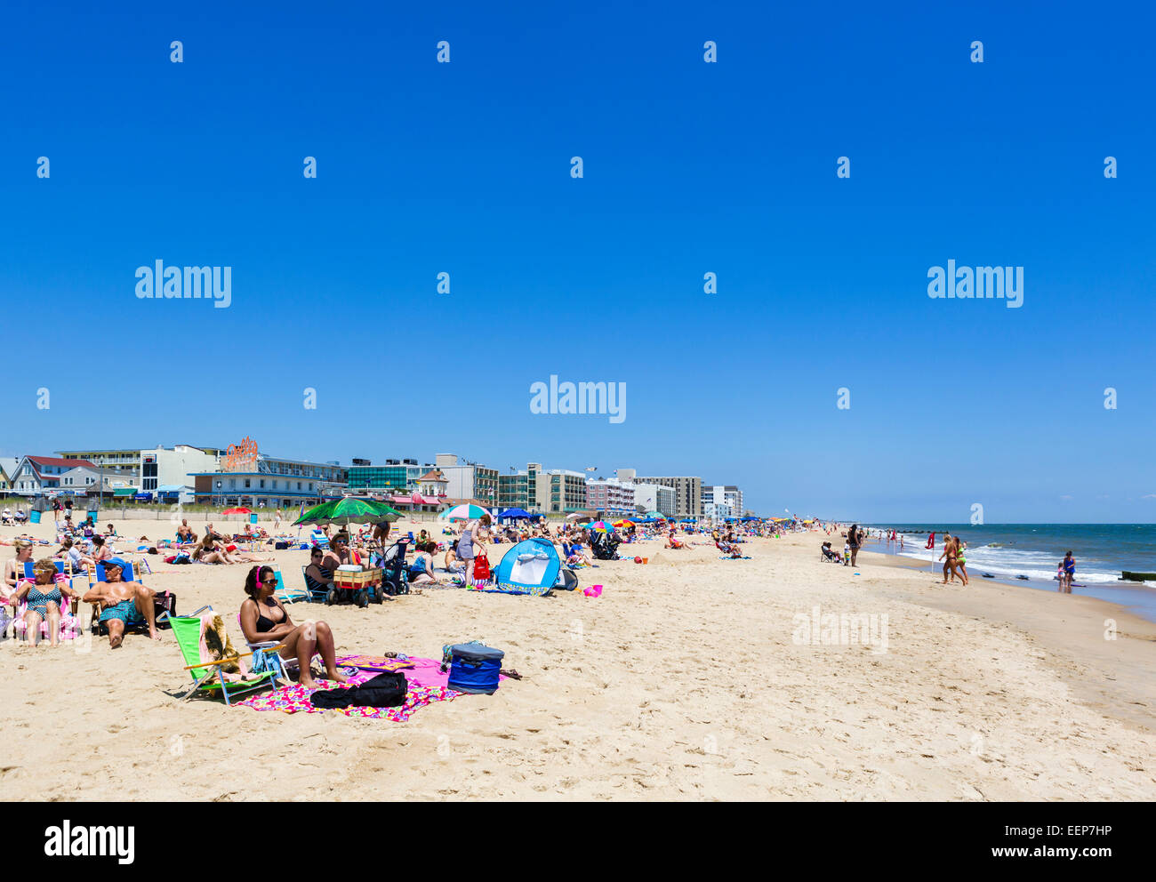 Überfüllten Strand in der Stadt von Rehoboth Beach, Sussex County, Delaware, USA Stockfoto