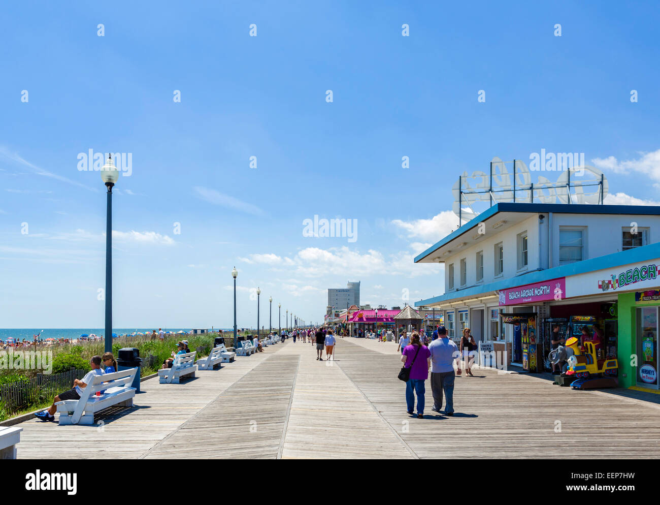 Der Boardwalk am Rehoboth Beach, Sussex County, Delaware, USA Stockfoto