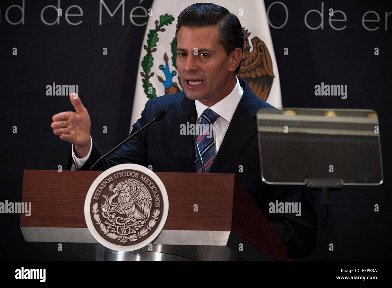 Mexico City, Mexiko. 20. Januar 2015. Mexikos Präsident Enrique Pena Nieto hält eine Rede bei der Einweihung des nationalen Forums für Equity im Prozess Verbrecher in Mexiko-Stadt, Hauptstadt von Mexiko, am 20. Januar 2015. Bildnachweis: Alejandro Ayala/Xinhua/Alamy Live-Nachrichten Stockfoto