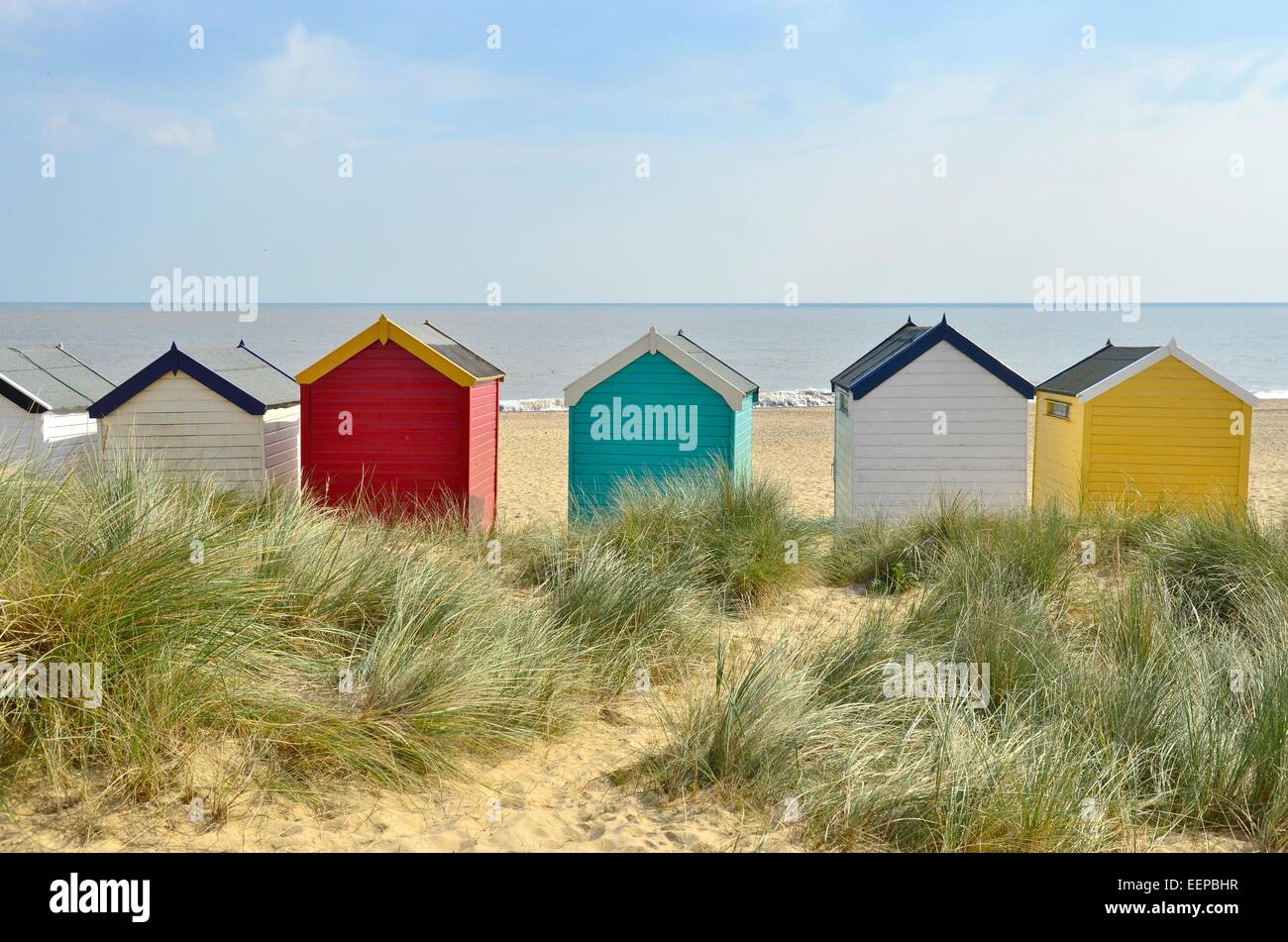 Strandhütten in Southwold, Suffolk, England, UK Stockfoto