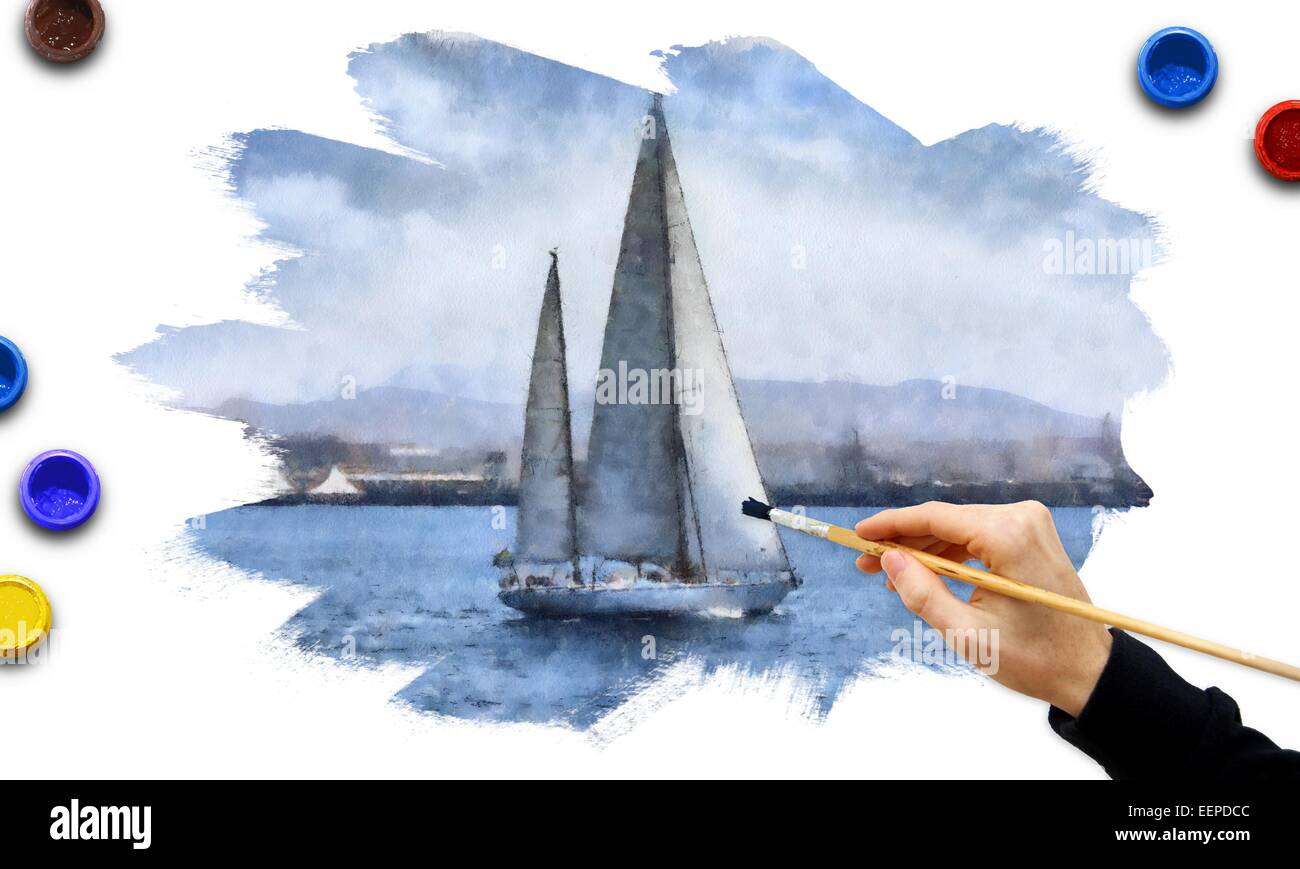 Illustration über Segelboote Rennen Stockfoto