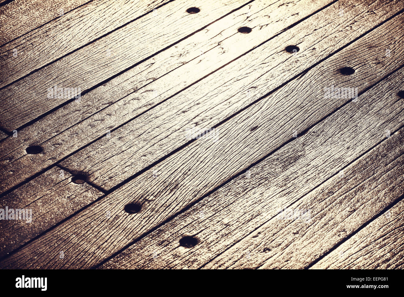 Sonnenuntergang über alte, Grunge Holzplatten, Textur oder Hintergrund reflektiert. Stockfoto