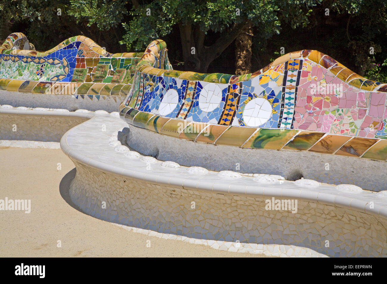 BARCELONA, Spanien - 3. Juni 2009: Park Güell von Antonio Gaudi entworfen. Stockfoto