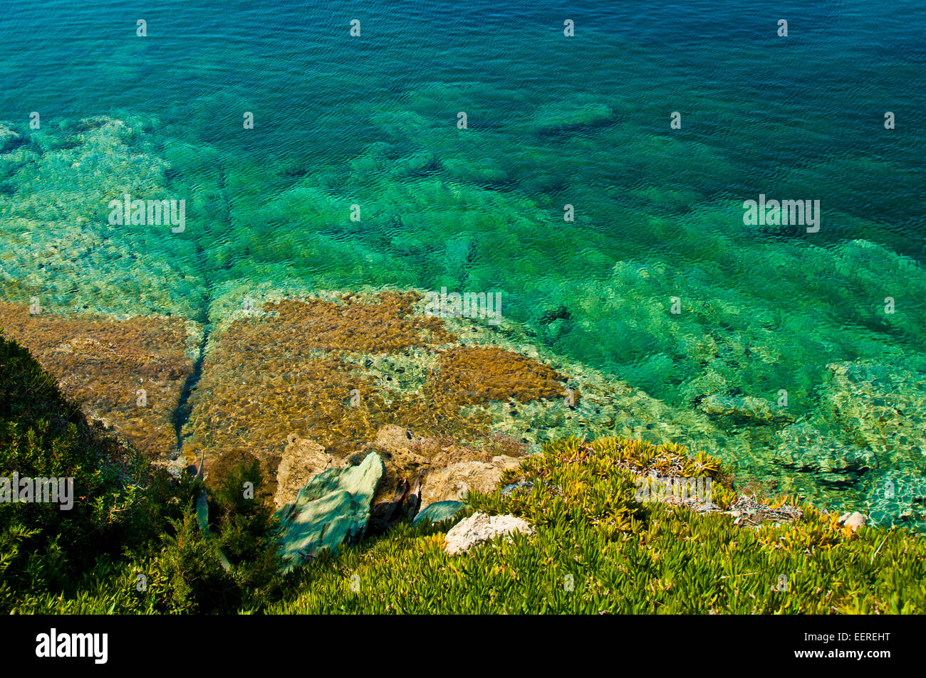 Strand schön Schönheit blaue Klippe Küste Europas Rasen grün High Urlaubslandschaft mediterranem Natur Landschaften niemand im freien Stockfoto
