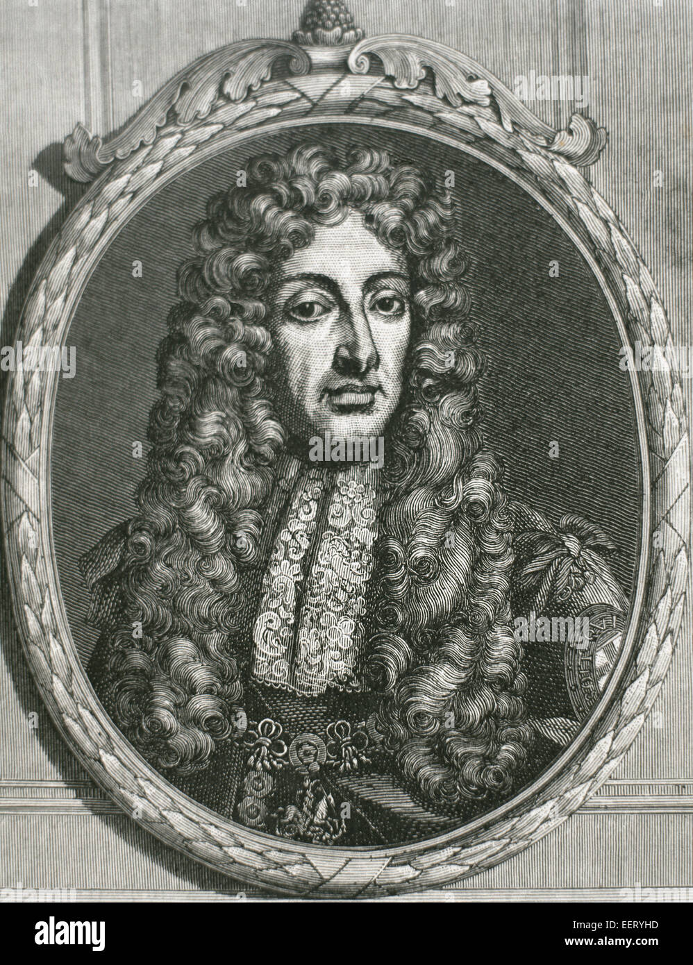 James II und VII (1633-1701). König von England und Irland als James II. und König von Schottland als James VII (1685-1688). Porträt. Gravur. Stockfoto