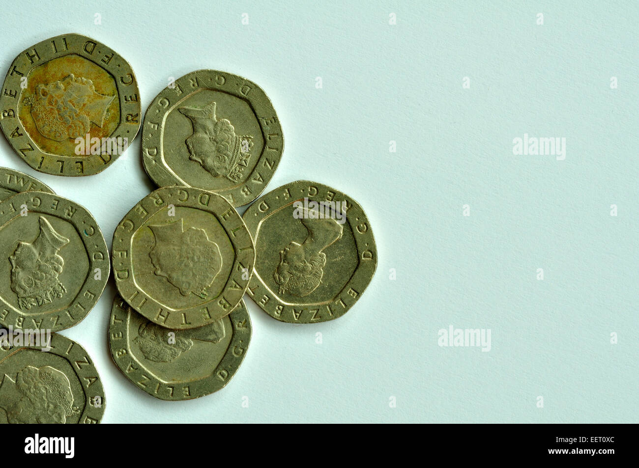 Zwanzig Pence Münzen Stockfoto
