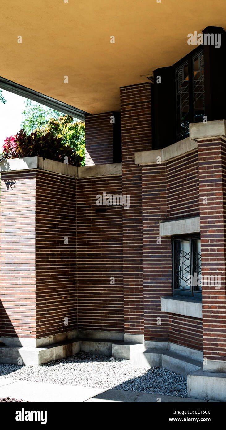 Chicago, klassische und moderne Gebäude, das Robie Prairie House, Frank Lloyd Wright, außen Stockfoto