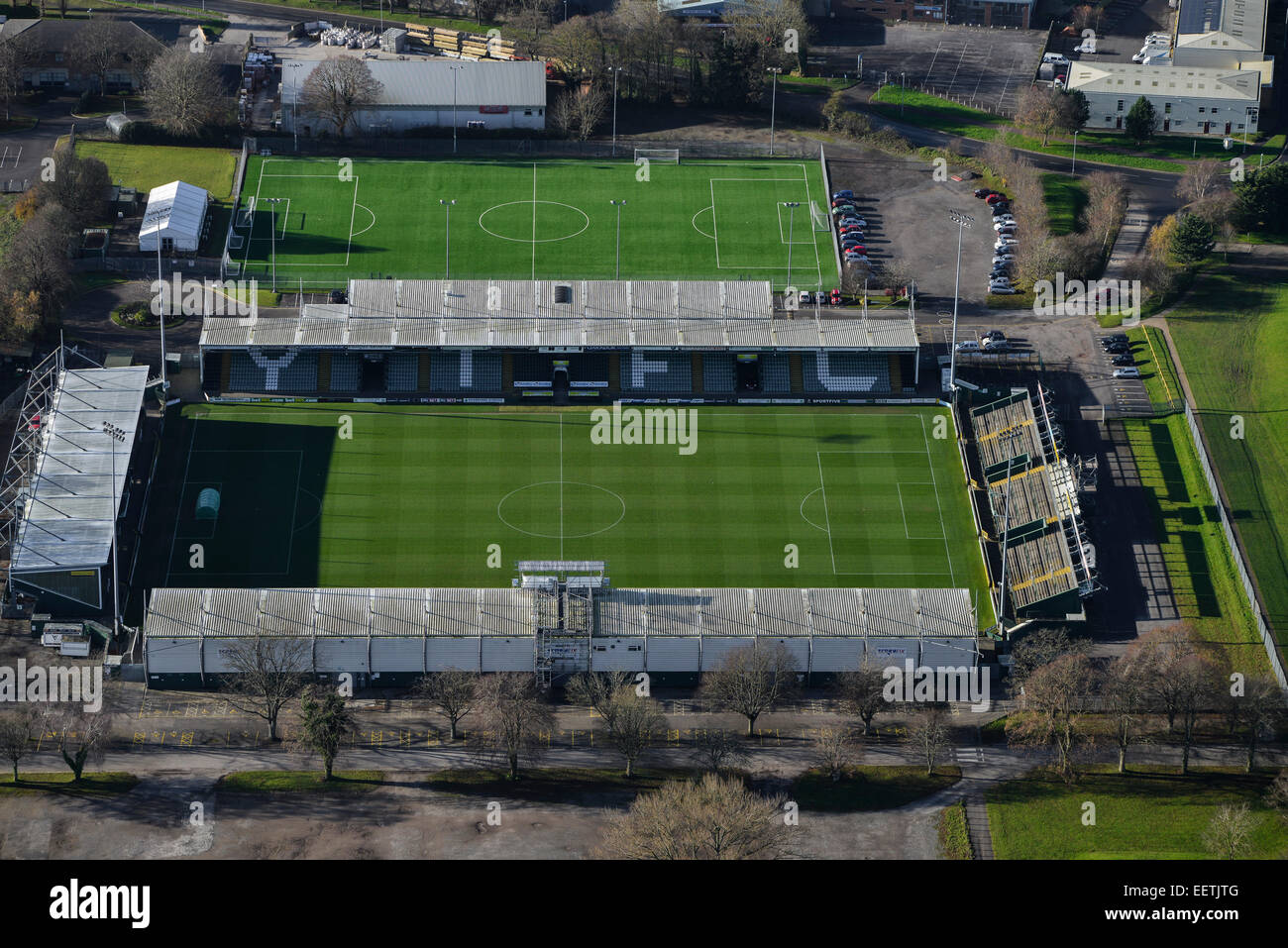 Eine Luftaufnahme des Huish Park, die Heimat des Yeovil Town FC, auch bekannt als "The Glovers" Stockfoto