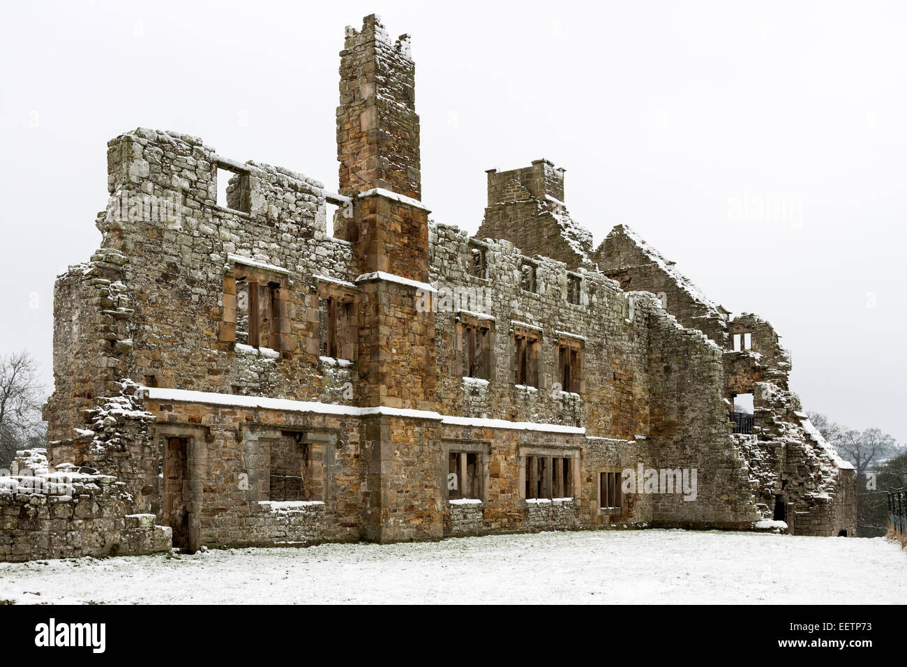 Die Überreste der Mönche Aufenthaltsraum und Schlafsaal Gegend Egglestone Abtei in der Nähe von Barnard Castle County Durham im Winter UK Stockfoto