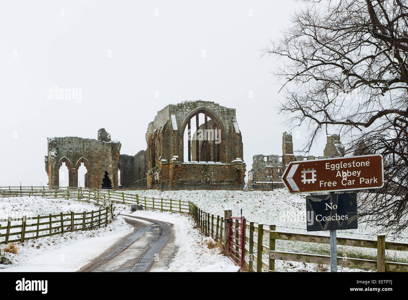 Egglestone Abtei in der Nähe von Barnard Castle im Winter Teesdale County Durham UK Stockfoto