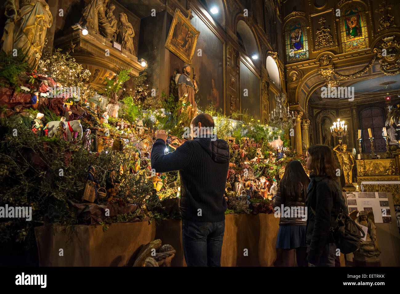 Krippe mit Santons, Französisch Weihnachtstradition, Kapelle der weißen Büßer, Montpellier, Frankreich Stockfoto