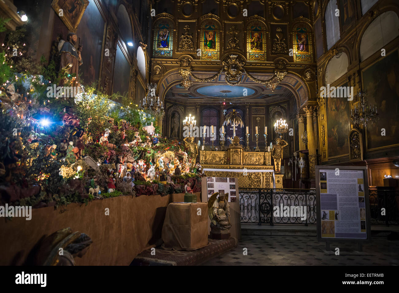 Krippe mit Santons, Französisch Weihnachtstradition, Kapelle der weißen Büßer, Montpellier, Frankreich Stockfoto