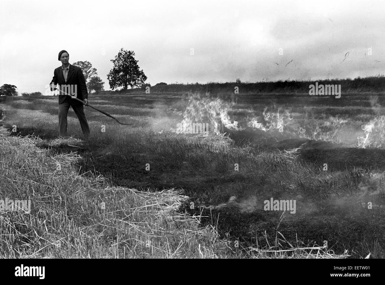 Landwirt tun jährlichen brennen seine Felder zur Vorbereitung der nächsten Jahre ernten Shropshire, England Stockfoto