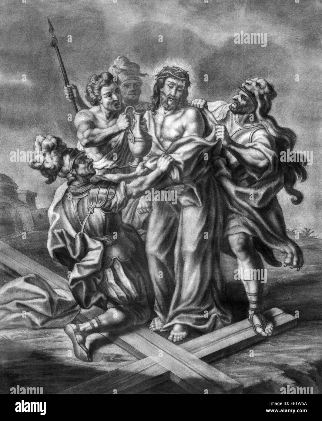 Wien - Jesus Stripped von seiner Kleidung alte Lithographie von 18. Jhdt. von Johannes Lorenz Haid in Salesianerkirche Kirche Stockfoto