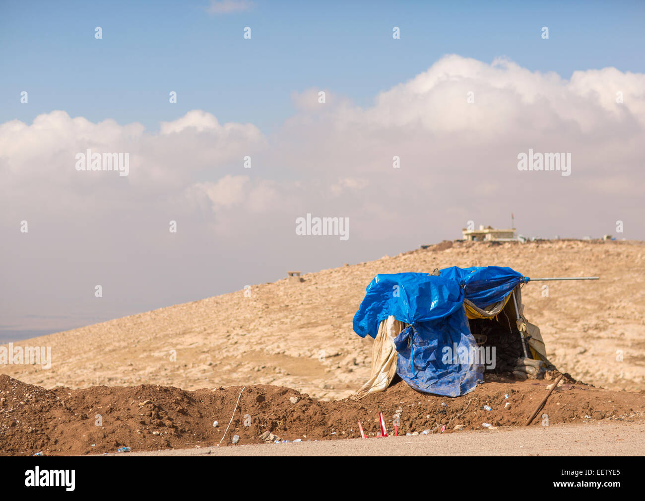 Kurdische Shelter auf der Front, Duhok, Kurdistan, Irak Stockfoto