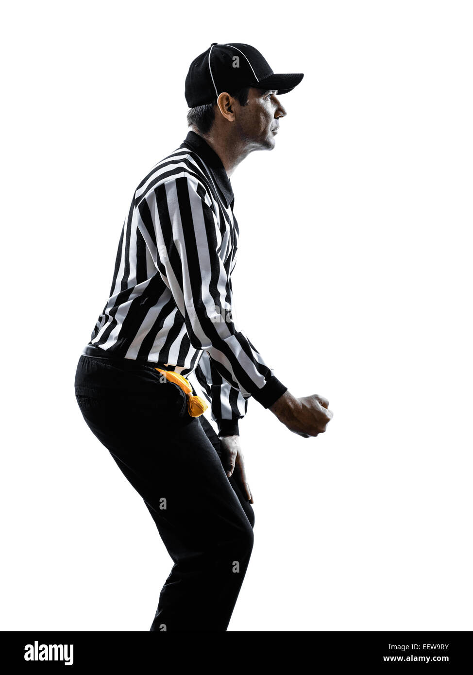 US-amerikanischer American-Football Schiedsrichter Gesten clipping-Silhouette auf weißem Hintergrund Stockfoto