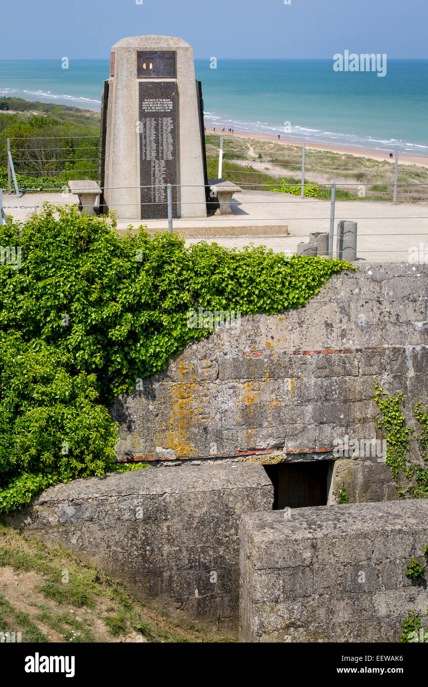 Gedenken an die Männer der 5. Techniker besondere Brigade, die am 6. Juni starb, 1944 hier auf Omaha Beach, Normandie, Frankreich Stockfoto