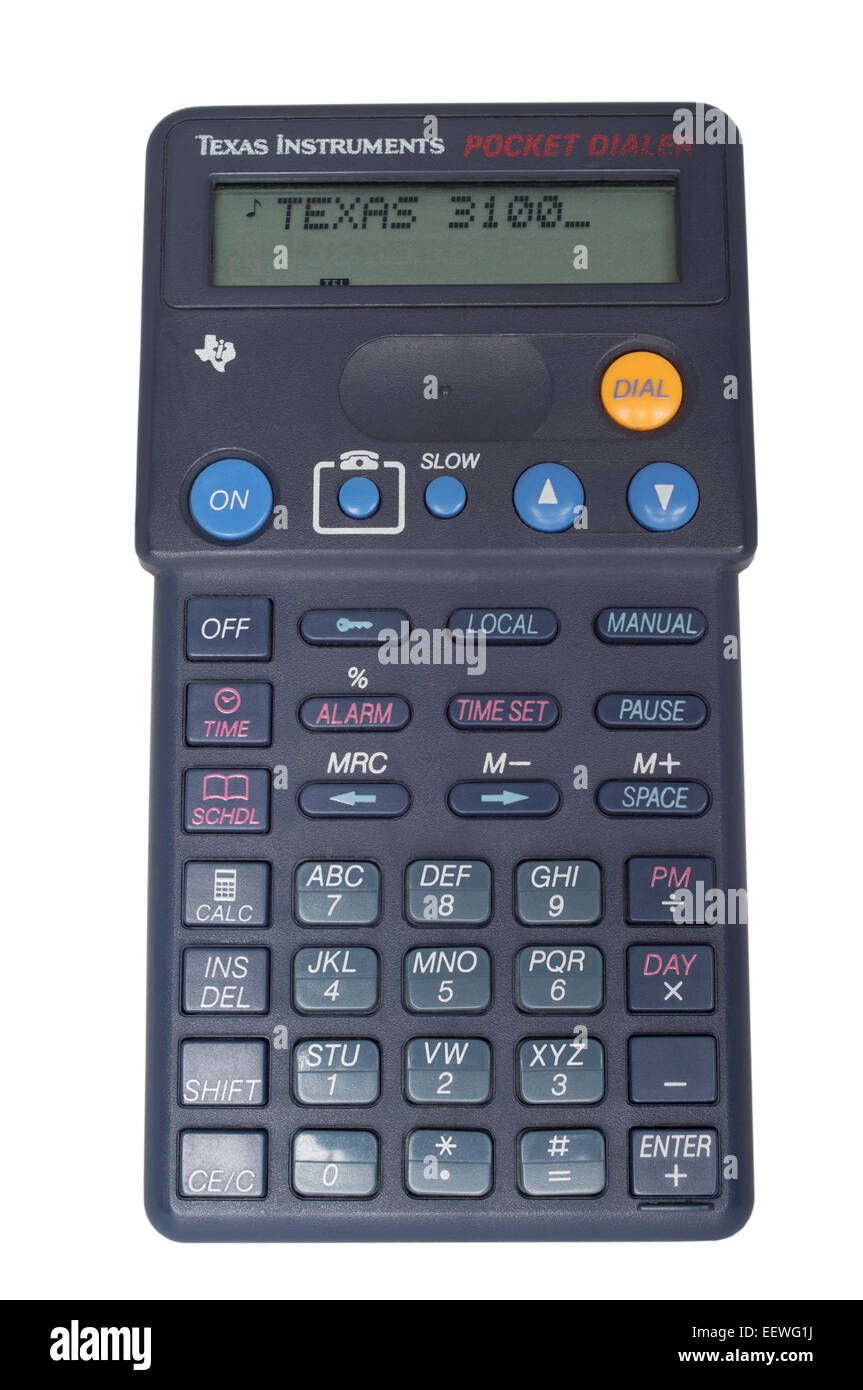 Texas Instruments 3100 Tasche Wählhilfe isoliert auf einem weißen Hintergrund. Stockfoto