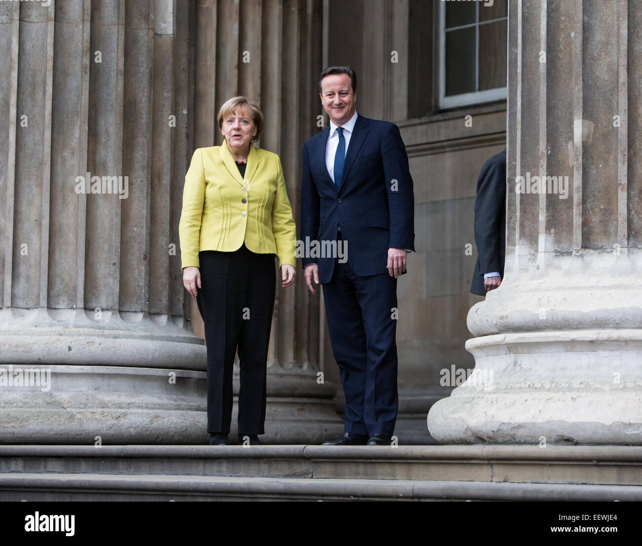 Premierminister David Cameron und Kanzler von Deutschland Angela Merkel im British Museum Stockfoto