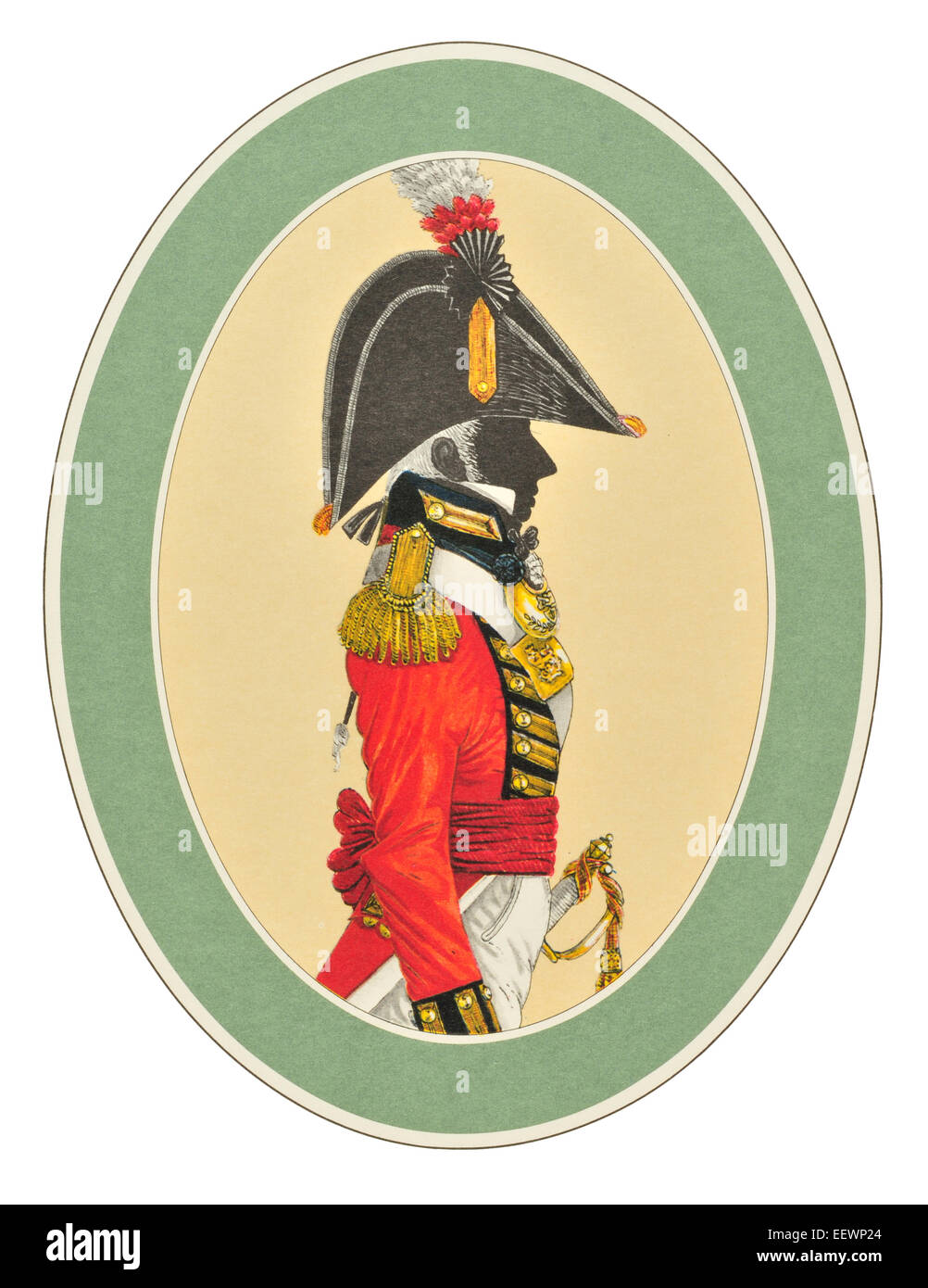 Ein Offizier der Royal Marines Circa 1805 Marine ihrer Majestät Royal Navy blau weiß rot zeremonielle einheitliche maritime Marine Stockfoto