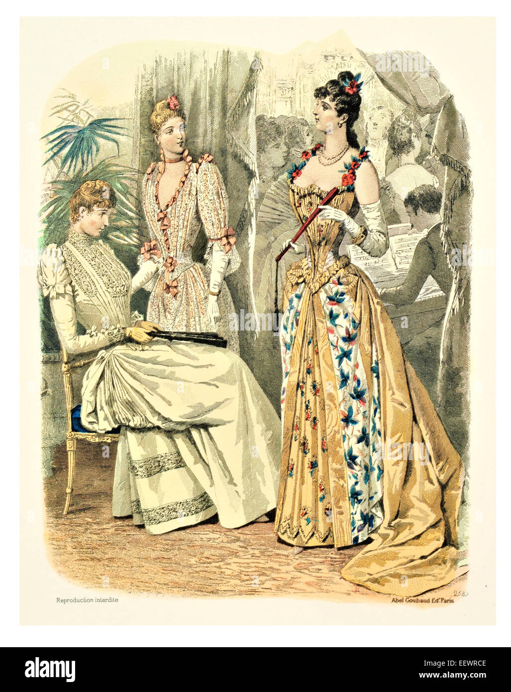 La Mode Illustree viktorianischen Kostümen Mode Kleid Kleid Kleider Rock Schleier Manschette Schnickschnack Musselin Cap Stickerei bestickt Stockfoto