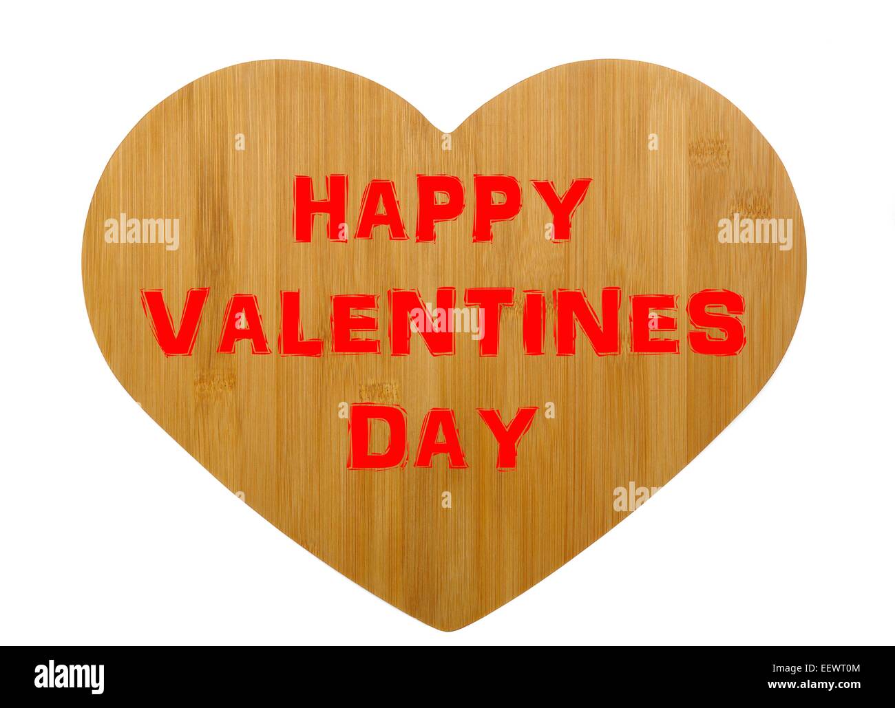Happy Valentines Day Nachricht auf ein Herz aus Holz in roter Schrift Stockfoto