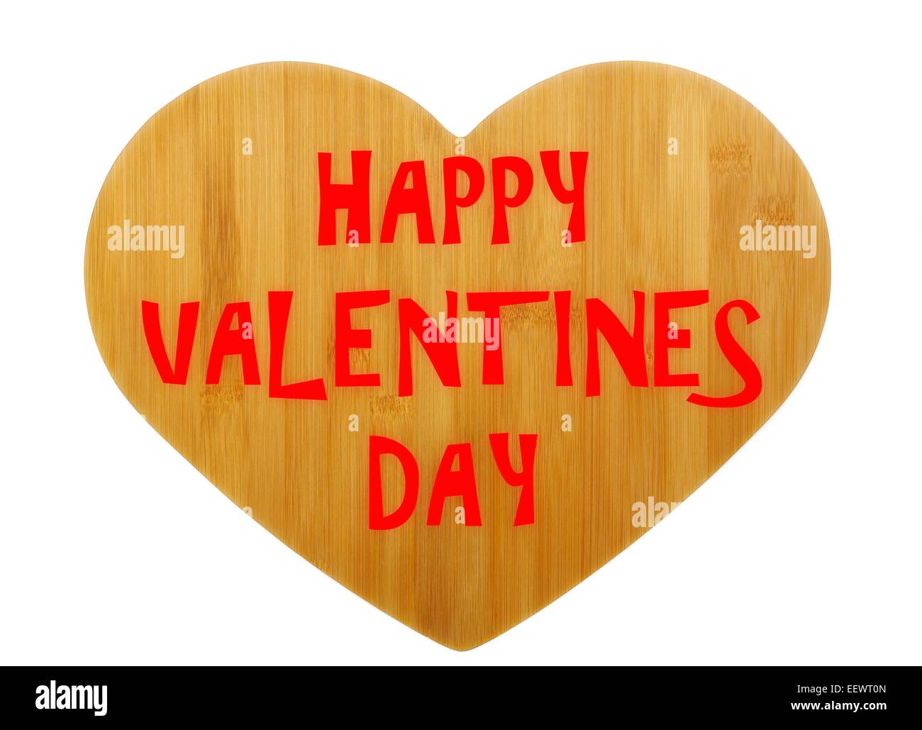 Happy Valentines Day Nachricht auf ein Herz aus Holz in roter Schrift Stockfoto